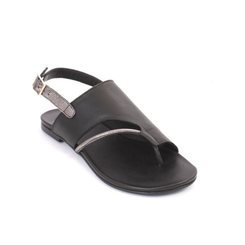 WOz 3015 Black Leather Open-Toe Slides Sandals Shoes